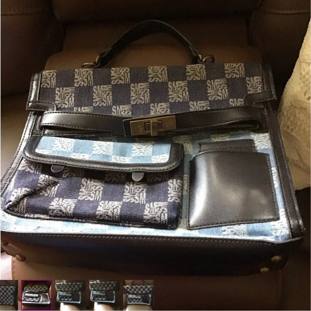 Steve Madden Monogrammed Blue and Gray Briefcase